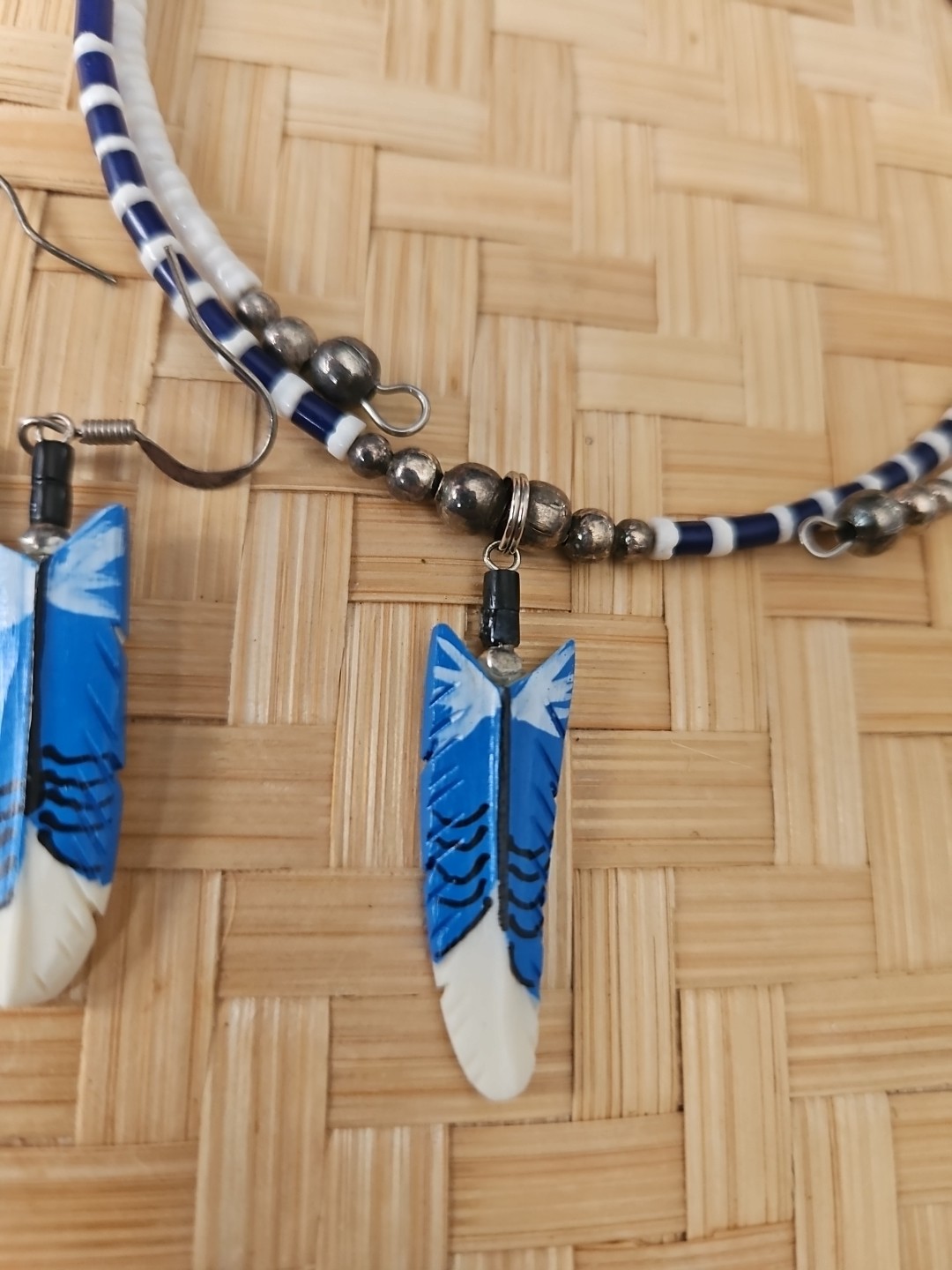 HANDMADE CARVED WATER BUFFALO BONE FEATHER EARRINGS ALASKA BONEYARD COLLECTION