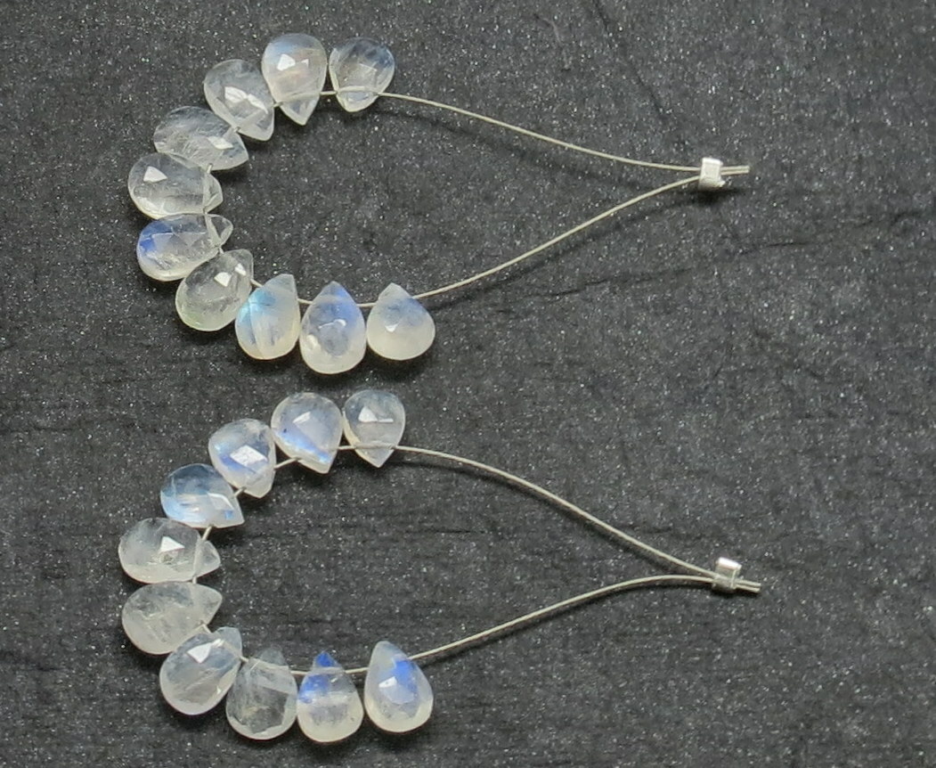 Natural Gemstone Rainbow Moonstone Teardrop Beads Faceted Briolettes 10 Pieces