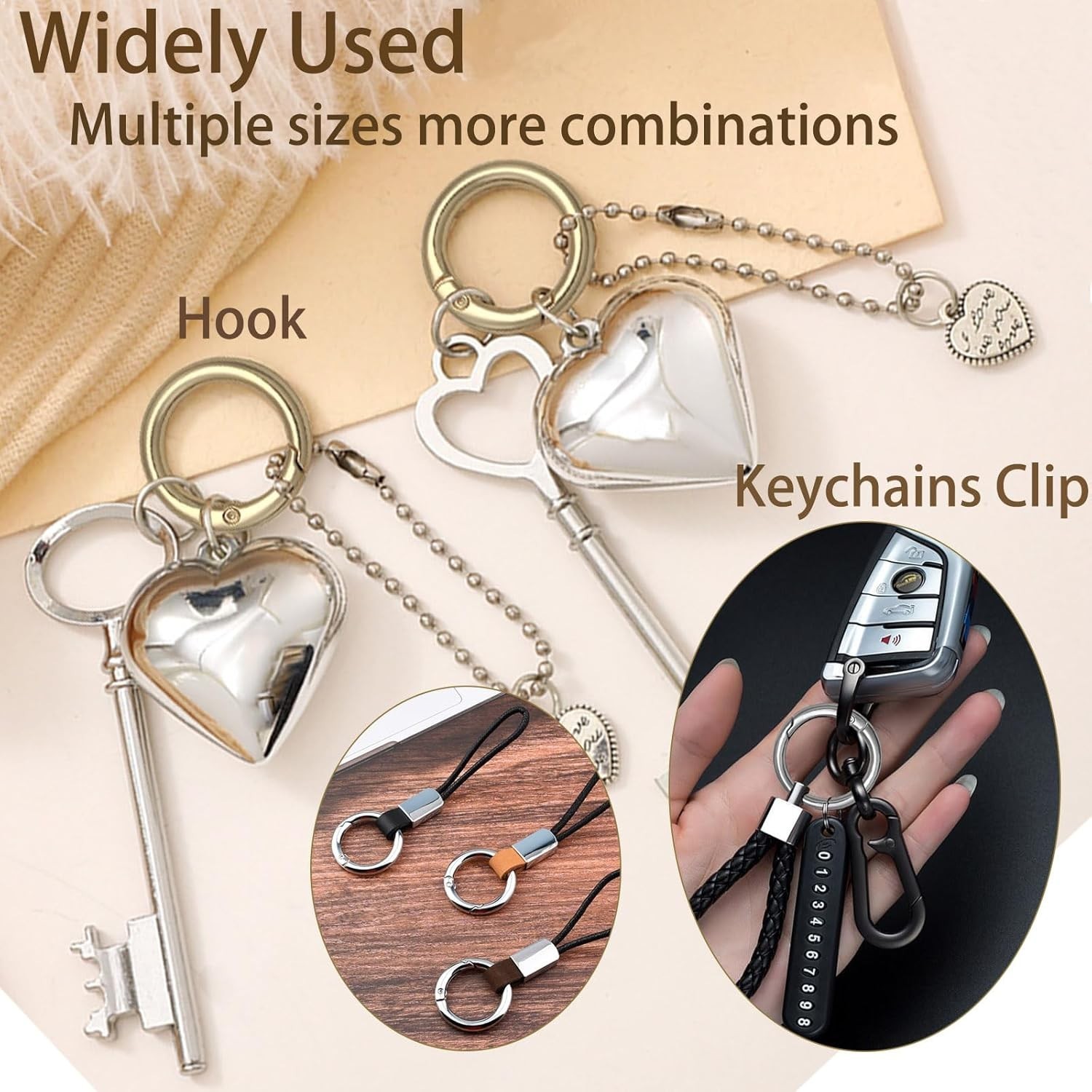 16PCS Metal Spring O Ring Set Assorted Sizes Silver Zinc Carabiner Keychain C…