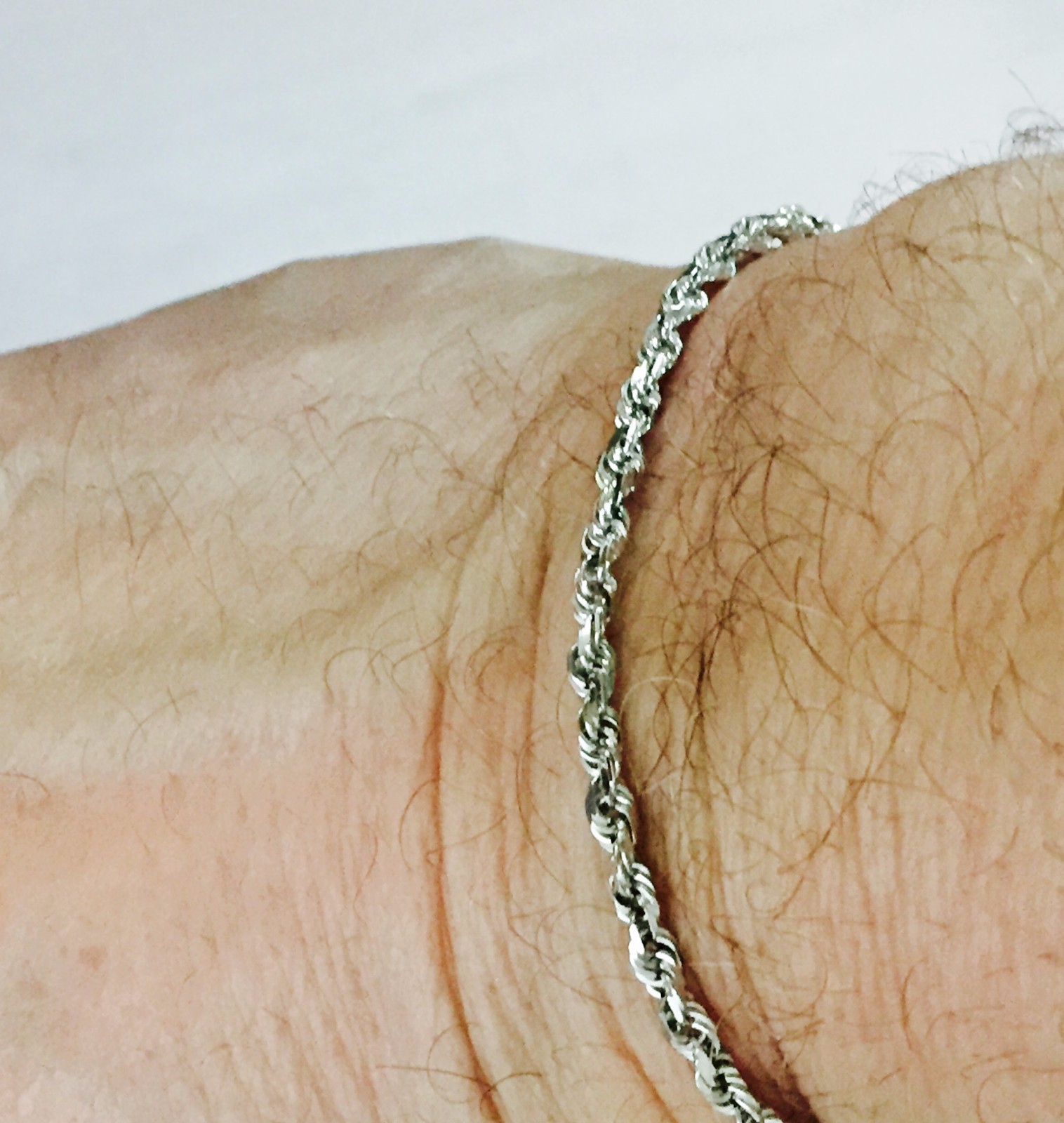 14k White Gold 7″ Solid Diamond Cut Rope Chain Bracelet 2.25mm 2.3 Grams