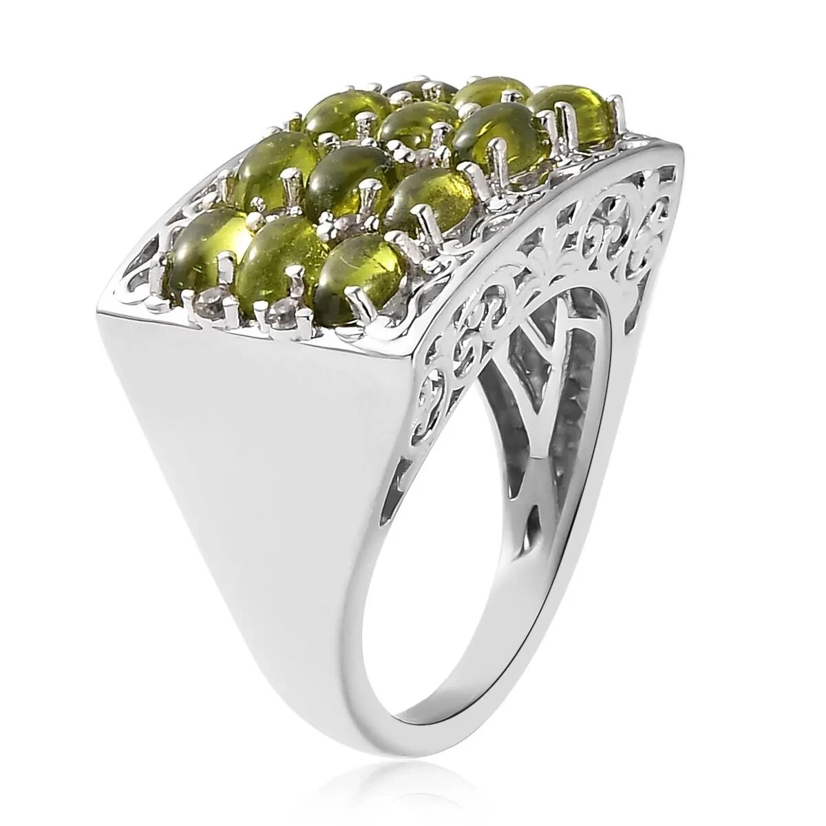 Italian Natural Vesuvianite and Zircon Ring in Plat Over Sterling 3.75 cts Sz 7