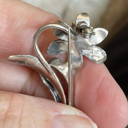 Sterling Silver Vintage Daffodil Jonquil Flower Brooch Pin-March Birthday flower