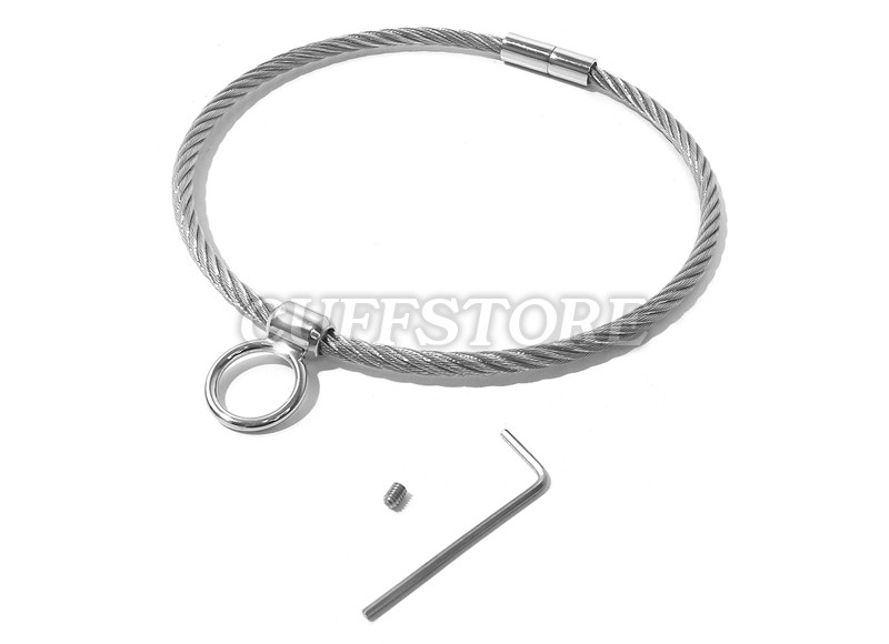 18″ Stainless Steel Wyred Collar with Single Ring Cable Wire Necklace