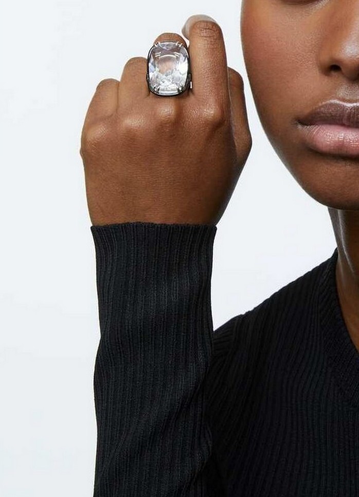 Swarovski $250 Harmonia Oversized Crystal White Mix Metal Cocktail Ring 6.75/55