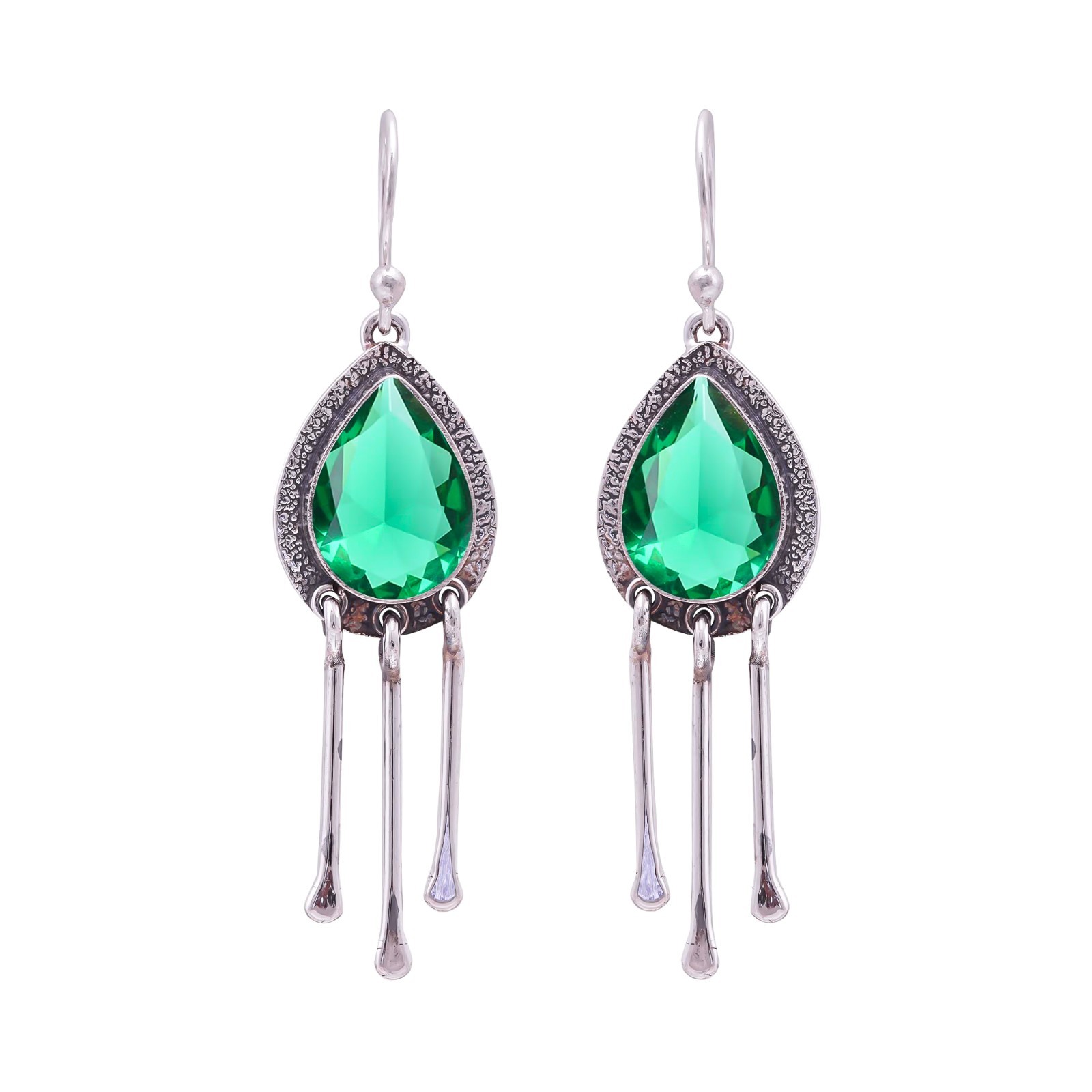 Emerald Simulted 925 Silver Dangle Drop New Earring ” Pear Cut”