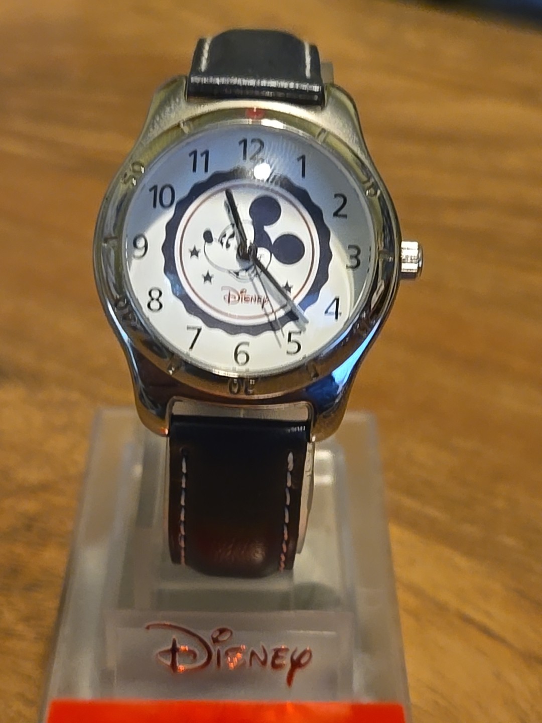 MICKEY MOUSE Disney Silvertone Black Band Watch SII MU0897