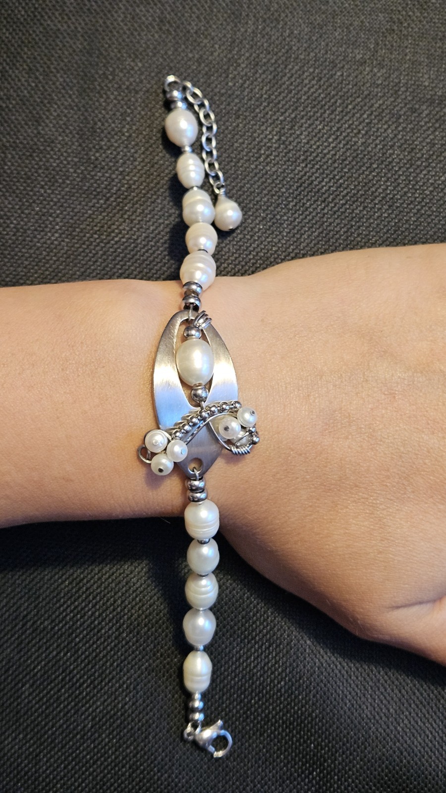 White Boho Style Freshwater Pearl Wire-Wrapped Bracelet, Adjustable