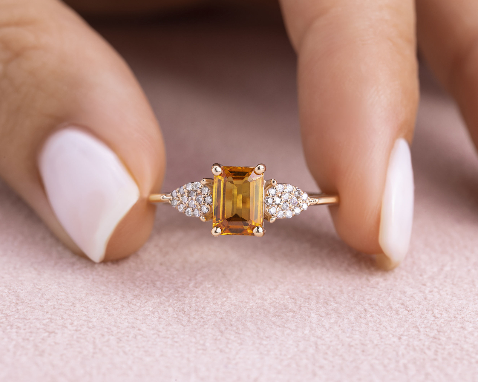 1.55 Ct Emerald Orange Sapphire & Natural Diamond Ring in 14K Rose Gold SI2-I1