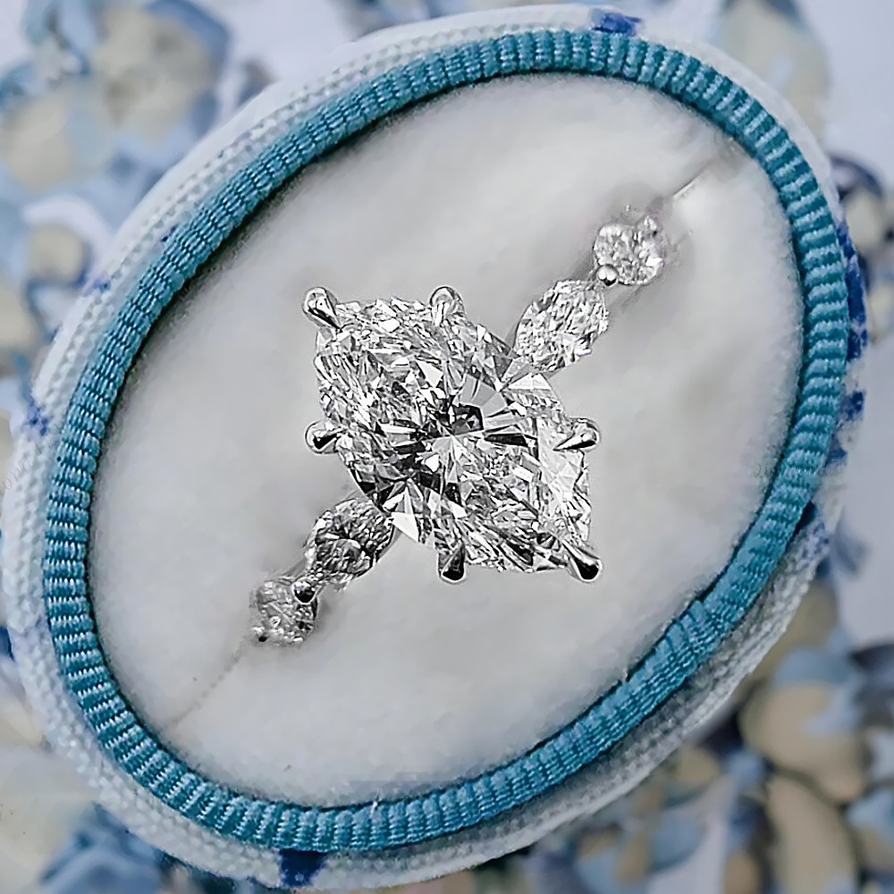 3 Ct IGI Lab Grown Marquise Cut Diamond Engagement Ring 14K White Gold