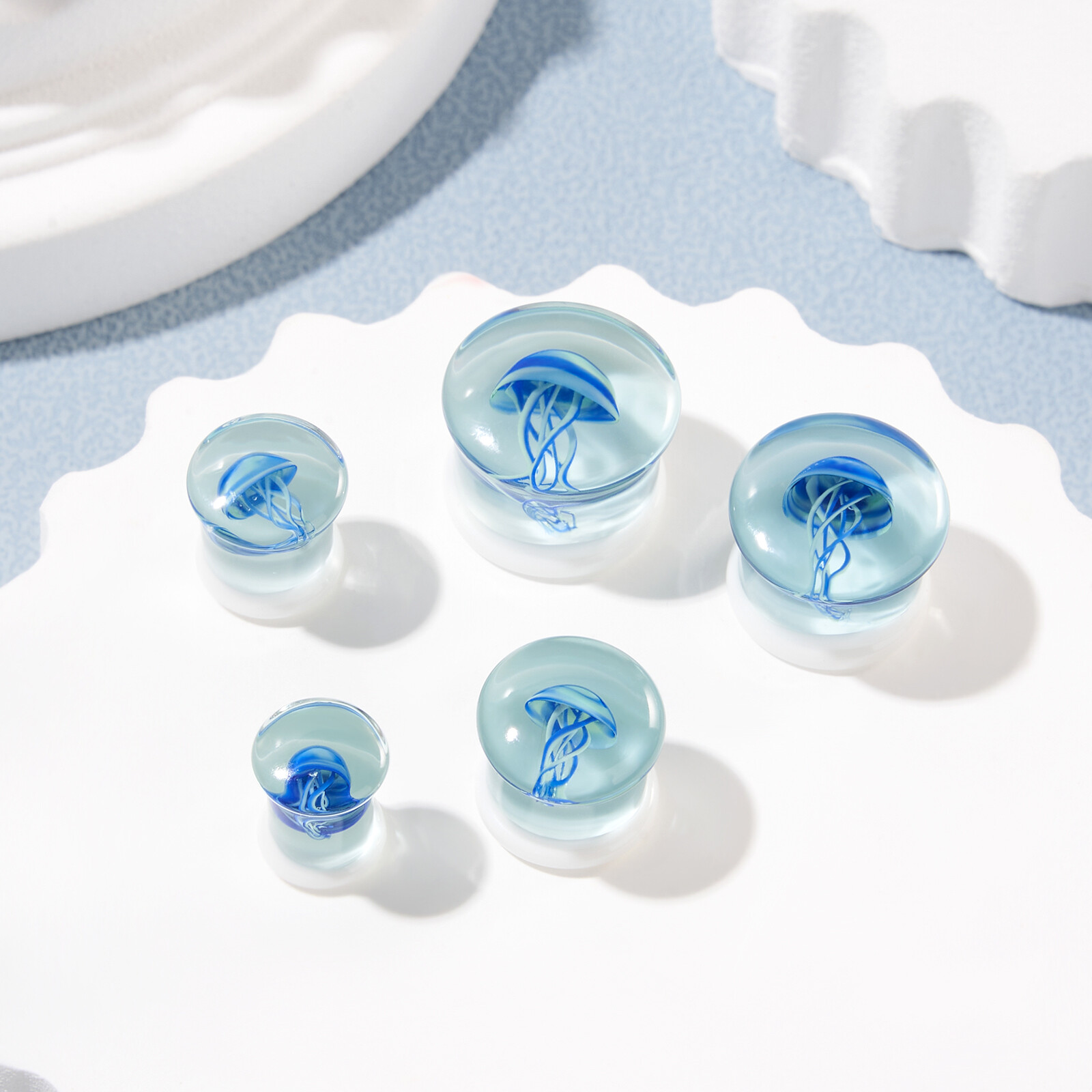 Pyrex Glass Jellyfish Single Flare Ear Gauges Colorful Tunnels Body Jewelry Pair