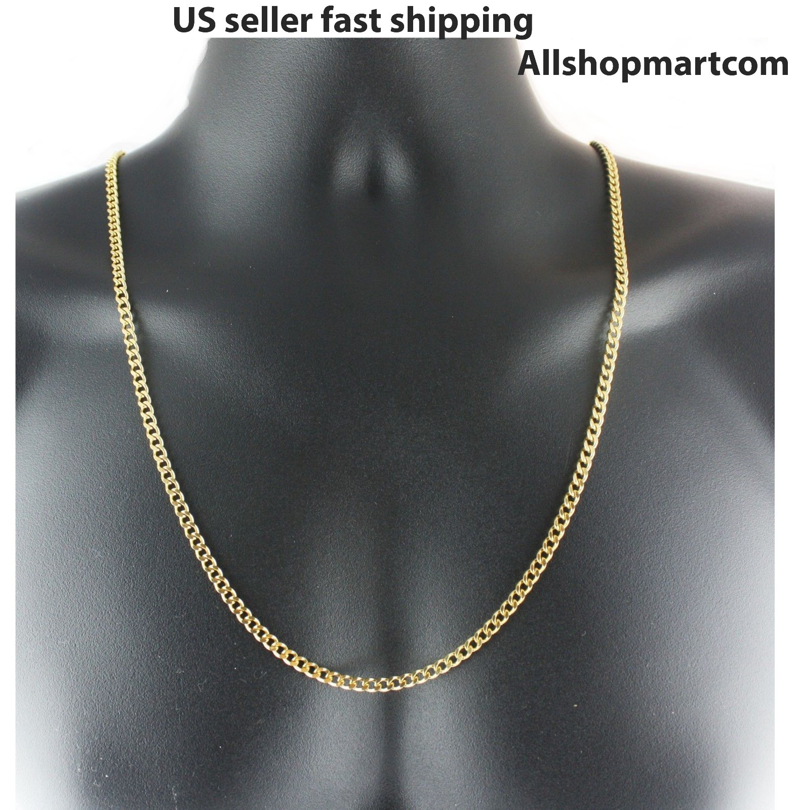 Chain Necklace Bracelet 18k gold plated Link Curb Cuban 4mm 7-36” Men’s