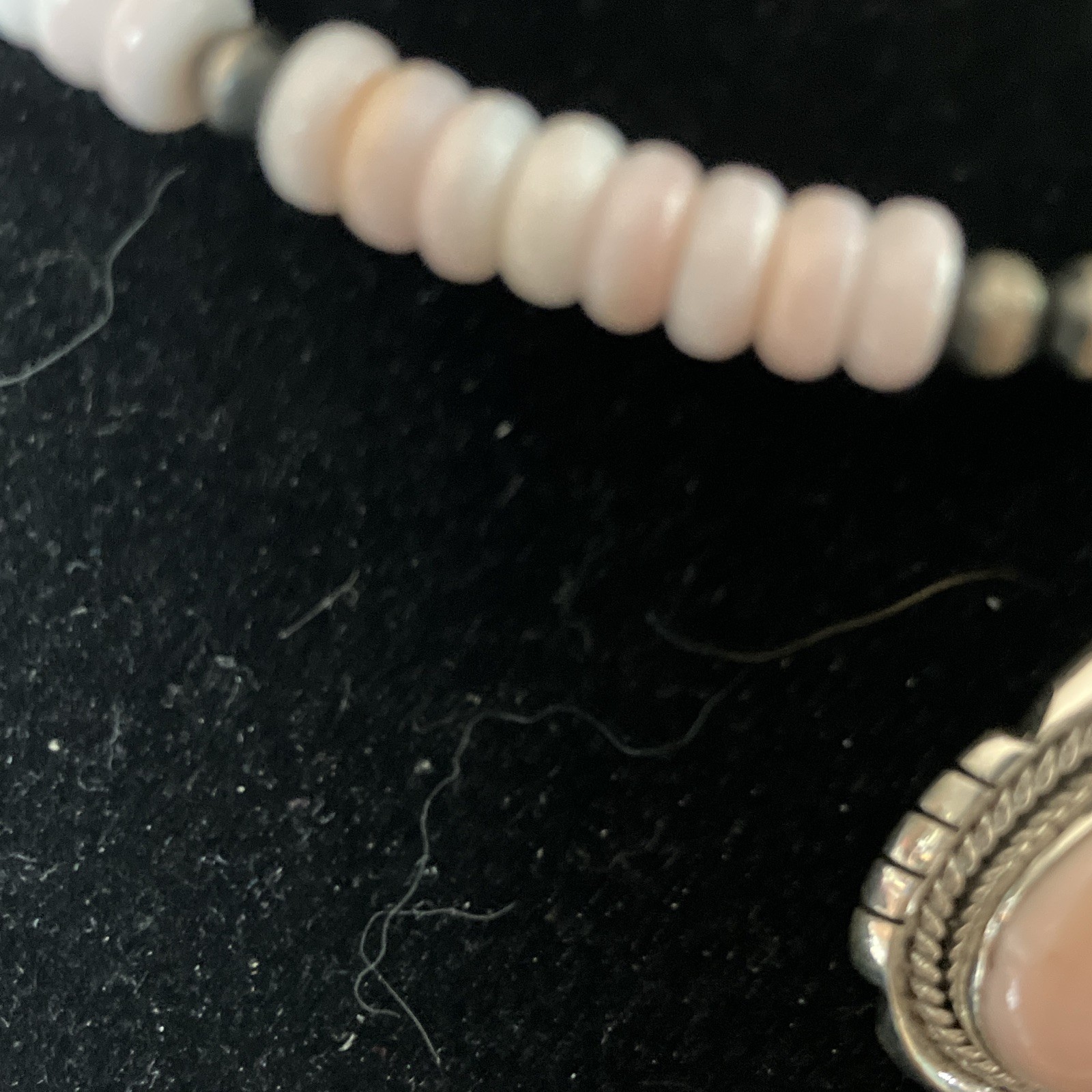 Pink Conch & Sterling Bead Stretch Choker Necklace & Teardrop Pink Conch Pndnt