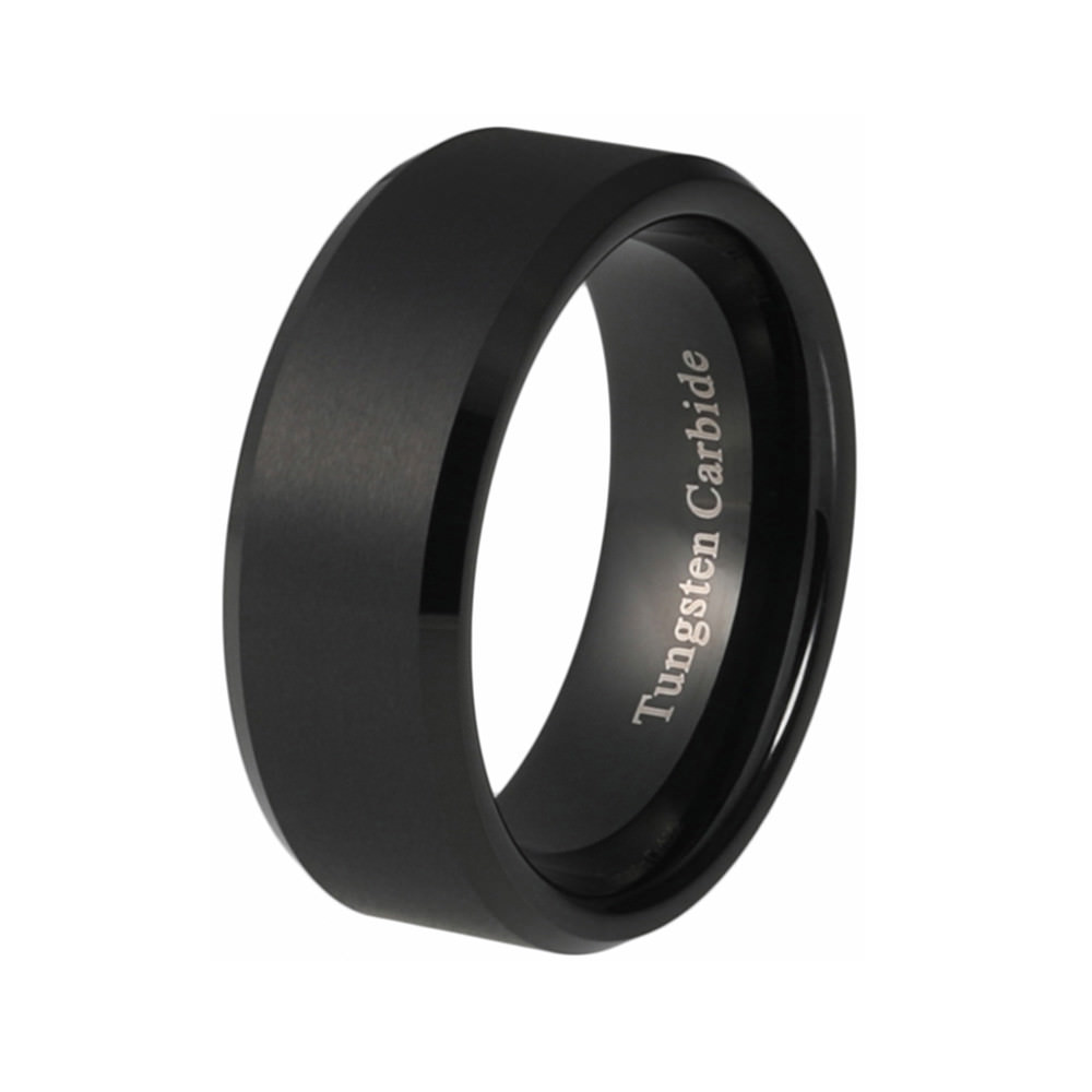 Black Tungsten Carbide Brush Flat Finish 8mm Width Wedding Ring Band R683