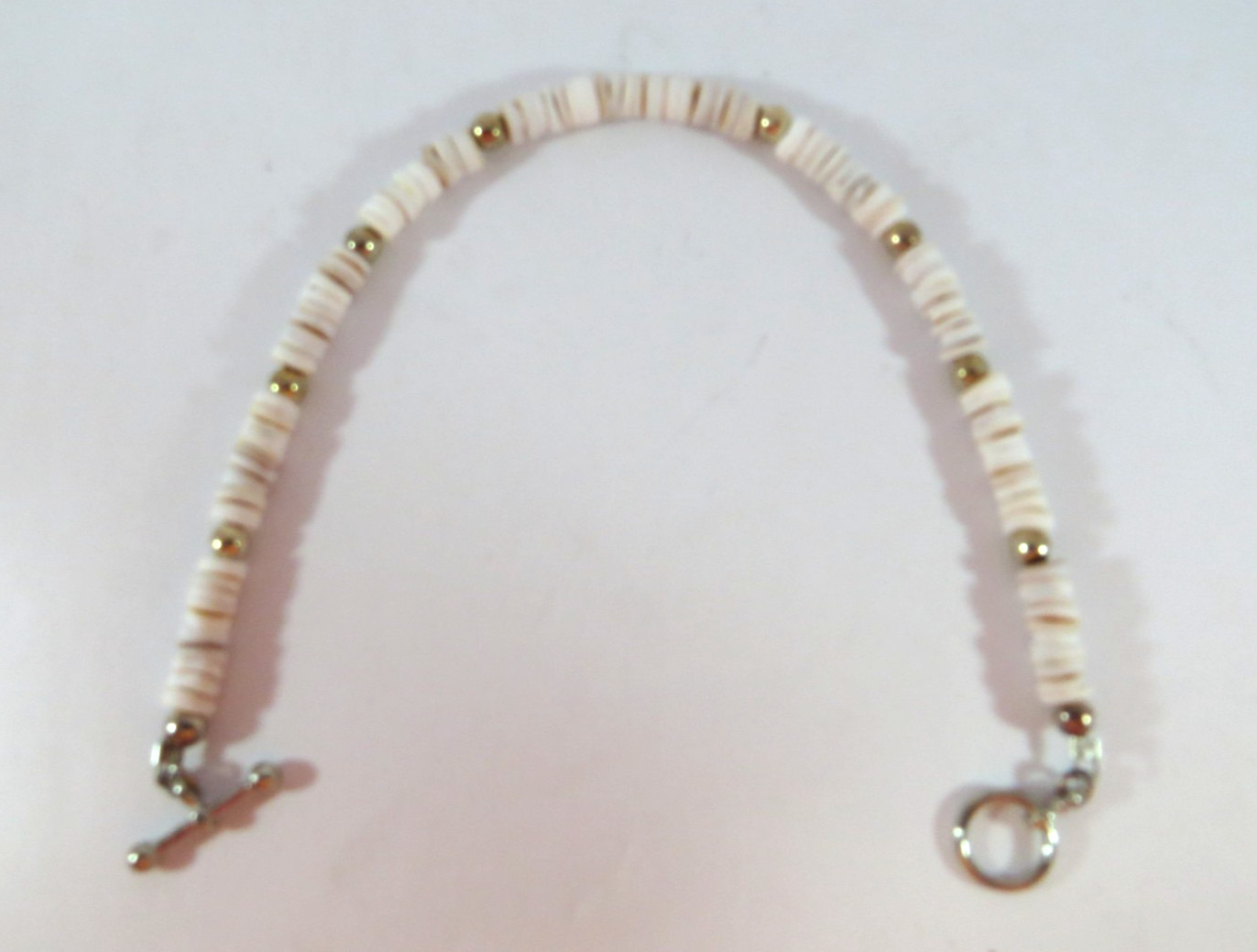 Heishi Bracelet, 8.25 in, Heishi White/Beige Shell & Silver-tone beads
