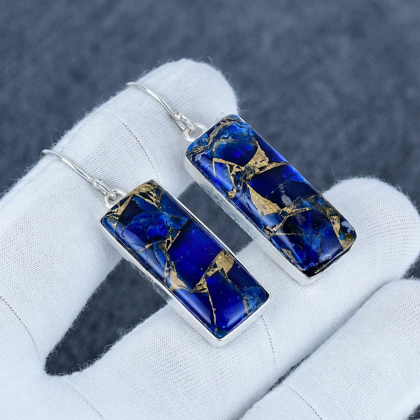 Blue Copper Turquoise Gemstone Earring, 925 Solid Silver Handmade Jewelry, Gift