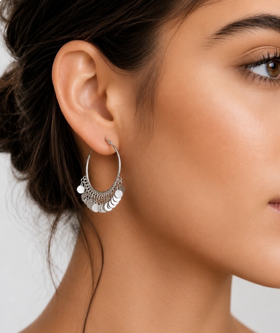 Silver Shaker Disk Hoop Earrings