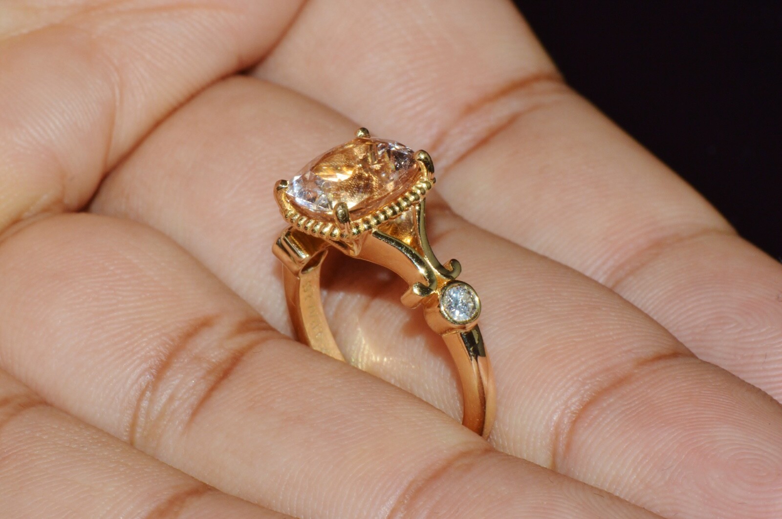 Certified Natural 2.82Cts Diamond Morganite 18K Gold Filigree Engagement Ring
