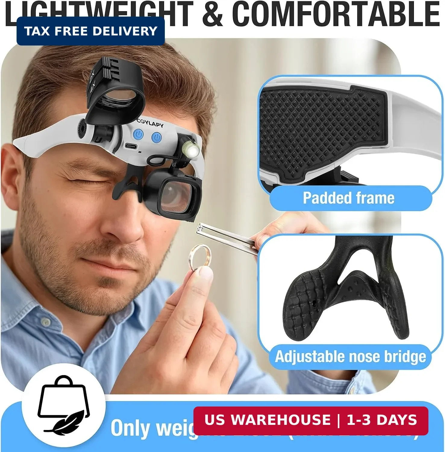 COYLAPY Magnifying Glasses for Close Work, Jewelers Magnifying Glass with Light