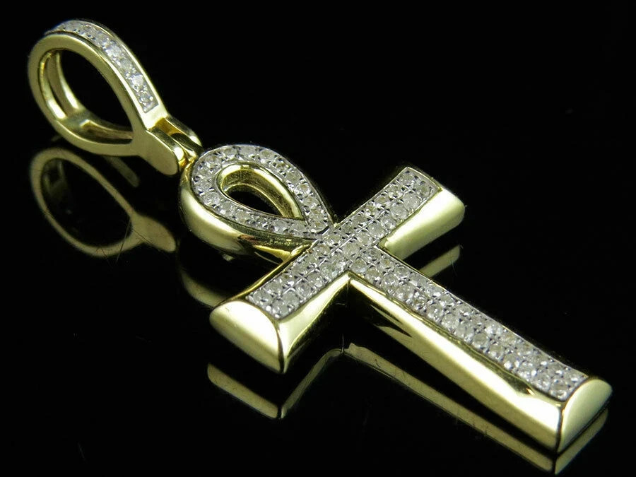 1/2 Ct Real VVS1 Moissanite Ankh Cross Pendant Necklace 14K Yellow Gold Plated
