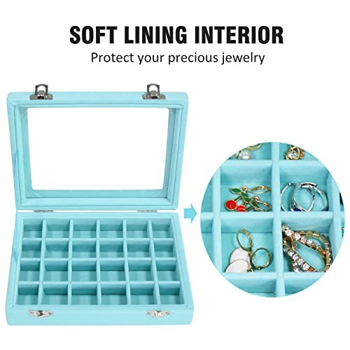 Vicoter Velvet Jewelry Box – 24 Grid – Ring Display Organiser Tray
