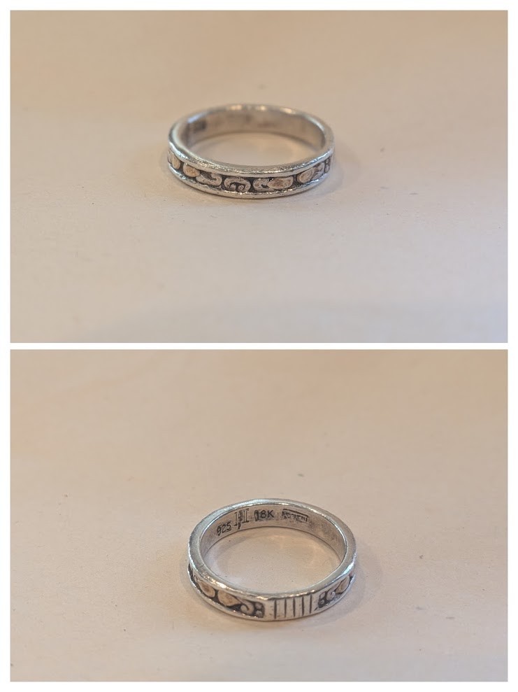 Vintage John Hardy 925 Sterling Silver 18K Gold Band Ring Size 7 w/ Pouch