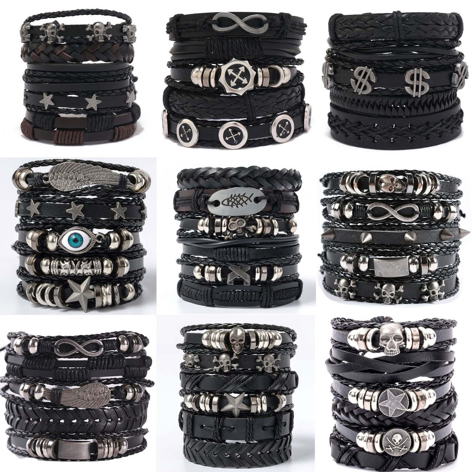 12/30 Wholesale Lot Hot Unisex Handmade Braided PU Leather Bracelet Wristband US