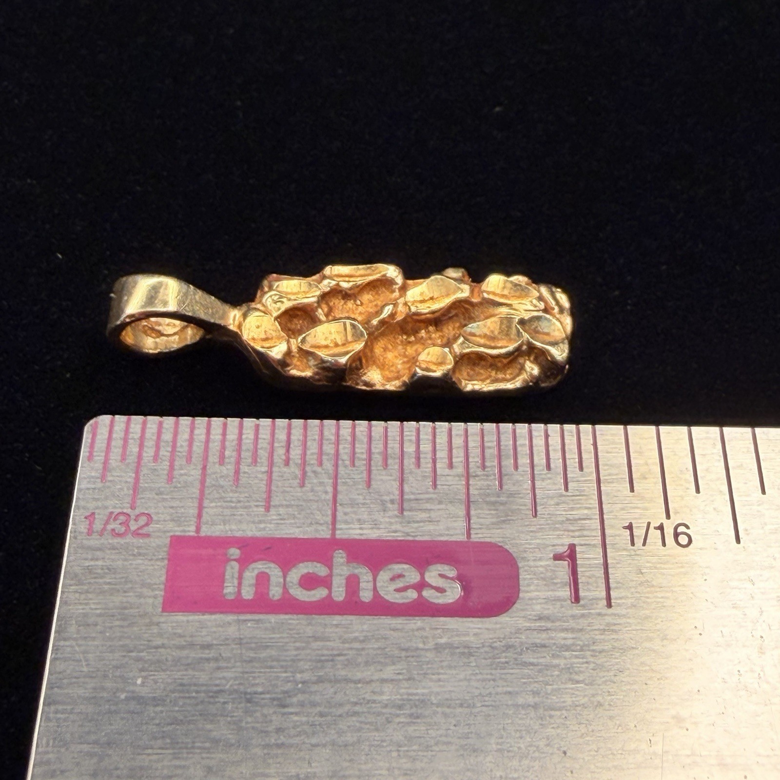 14k Yellow Gold Solid Bar Nugget Texture Charm Pendant 5/8″ TW 2.4 grams TESTED