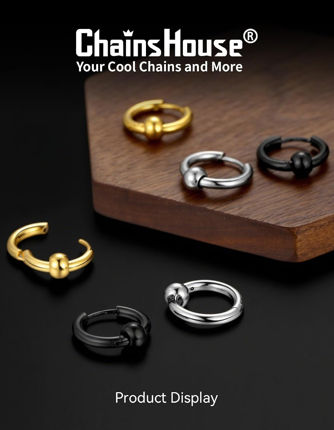 Stud Earrings for Men Women,316L Stainless Steel/14K Gold/Black Plated Metal, Pu