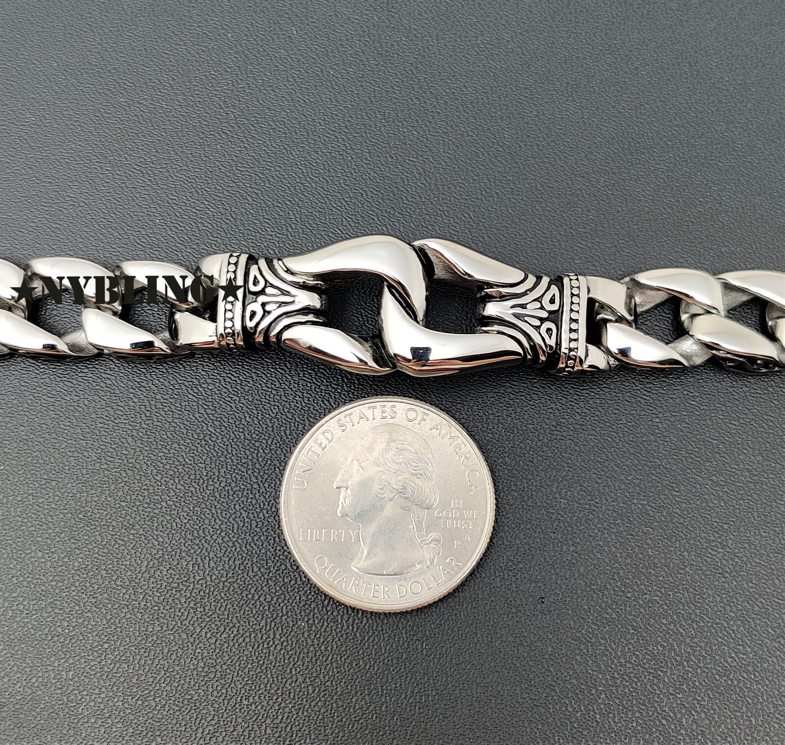 Mens Solid Stainless Steel Gothic Motorcycle Biker Chain Bracelet Wristband Gift