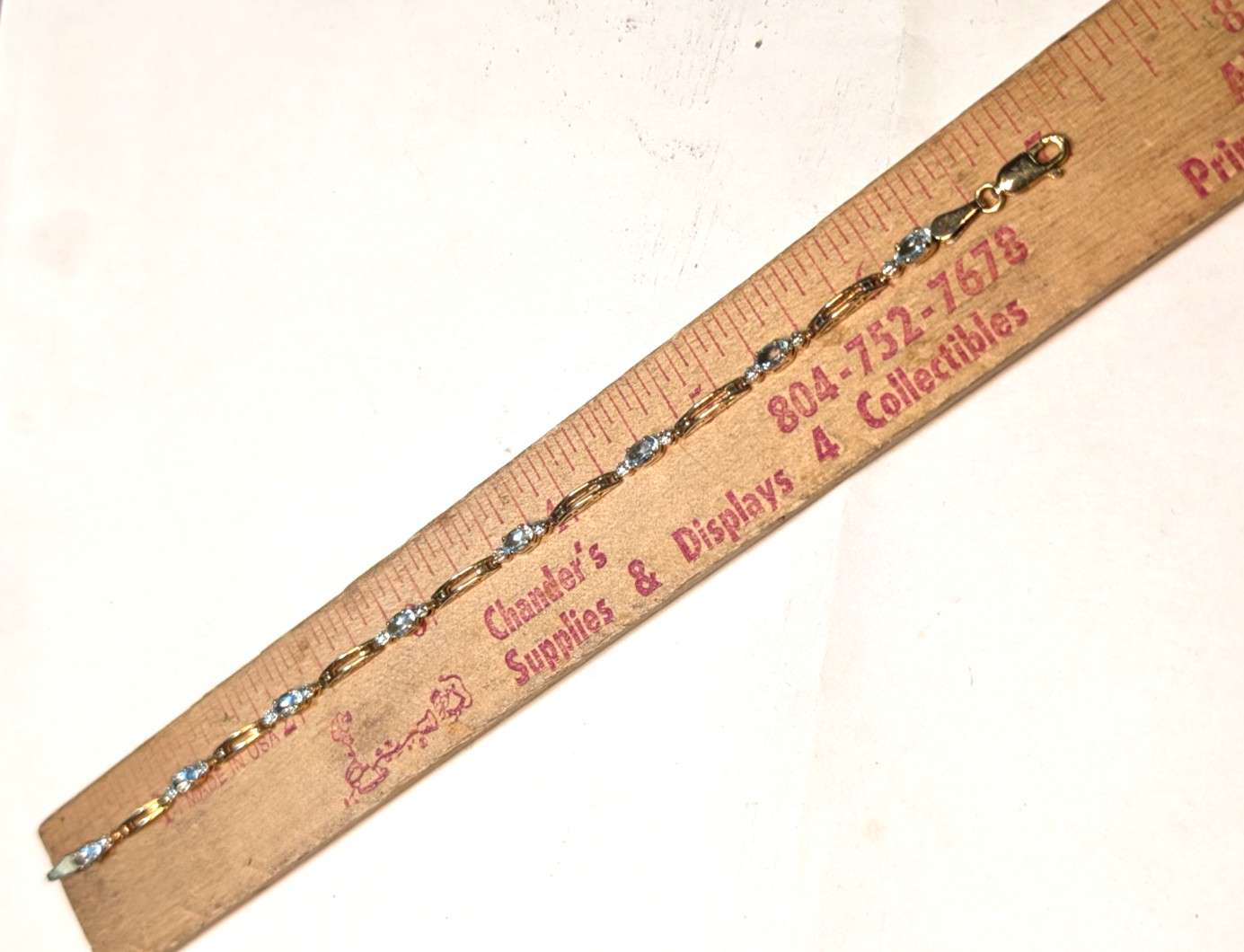 10K YELLOW GOLD AQUAMARINE TENNIS BRACELET 7 INCHES LONG & 3.20 GRAMS