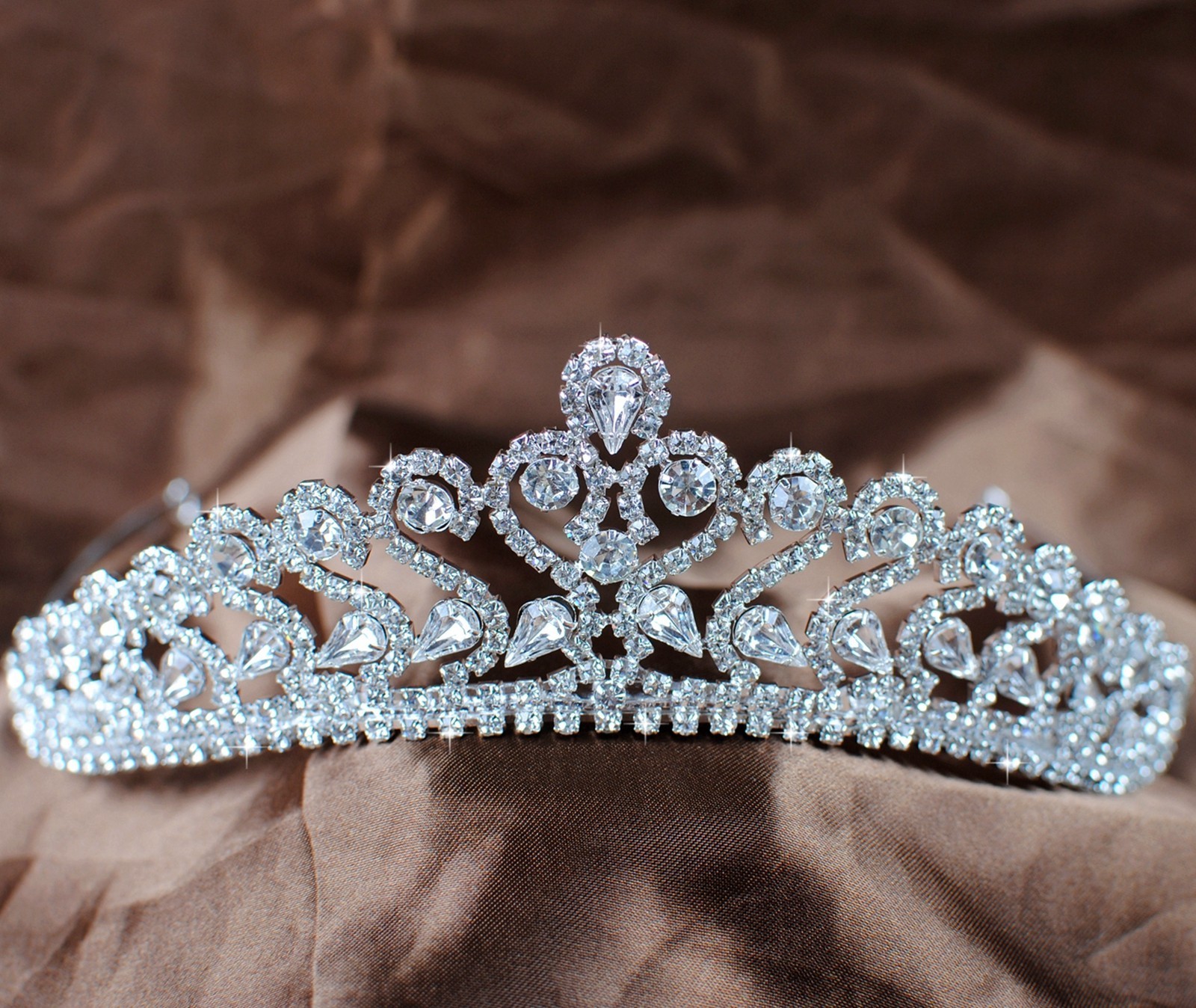 Romantic Royal Tiara Crown Clear Austrian Rhinestones Bridal Wedding Prom Party