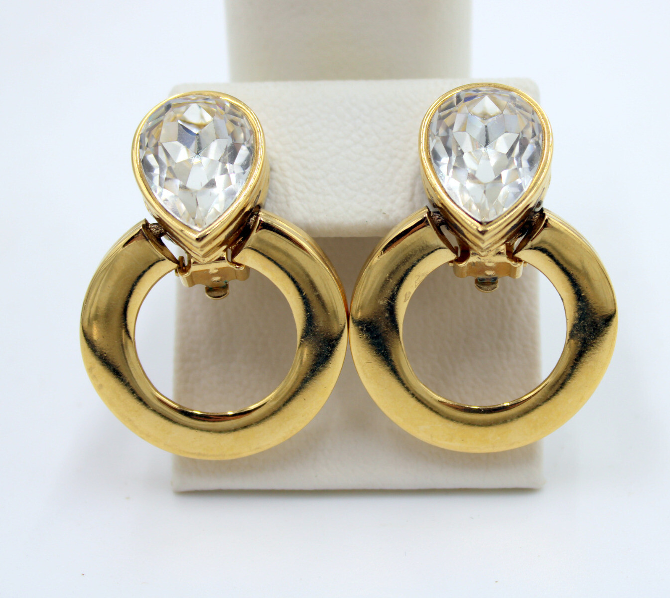 Givenchy Pear Rhinestone Clip-on Earrings Gold-Tone Circle Signed FREE Shipping!