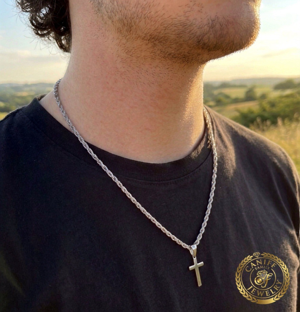 20 Inch Stainless Steel 3mm Rope Cross Pendant Chain