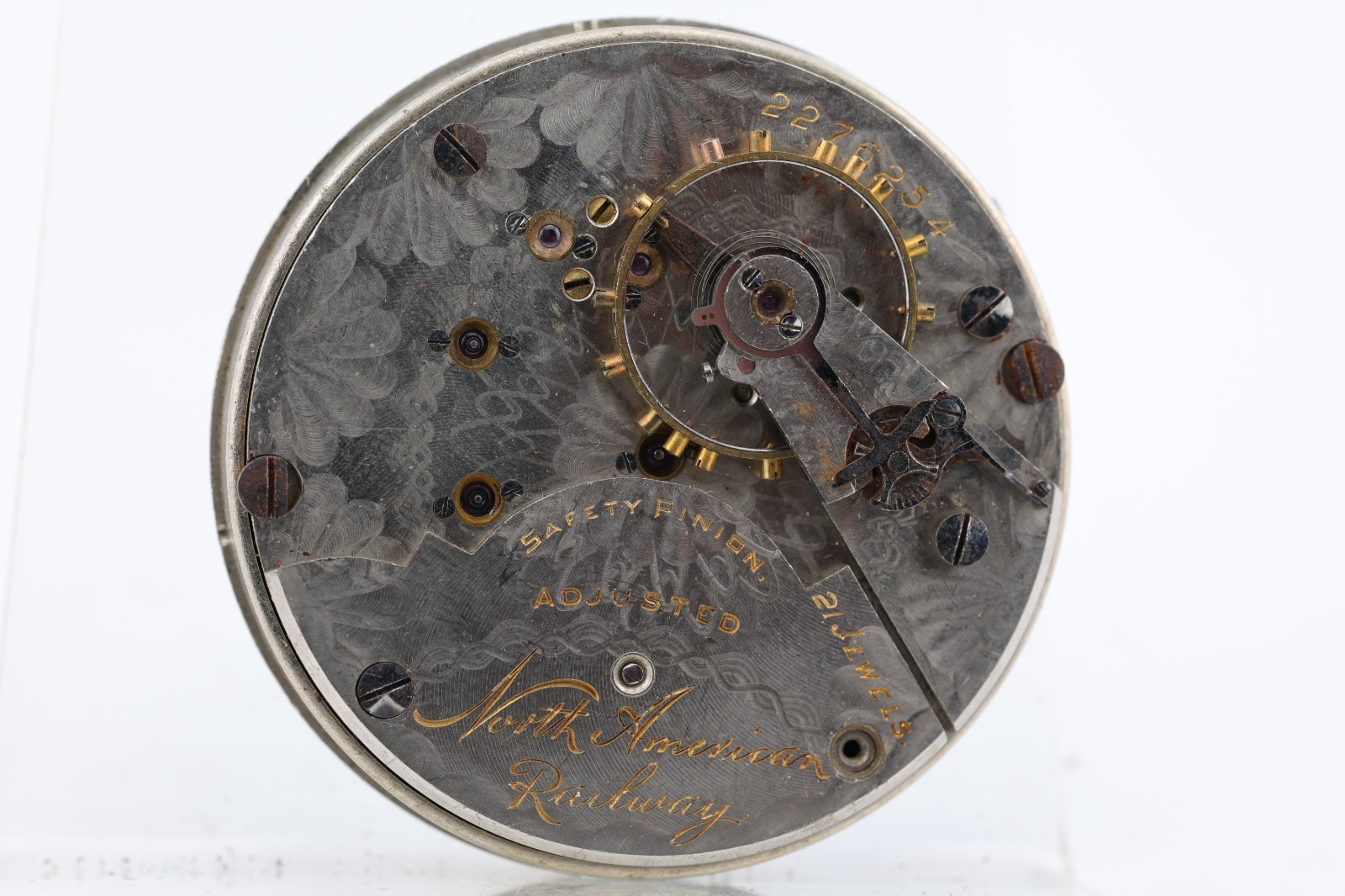 NORTH AMERICAN RAILWAY HAMPDEN 2276254, 21j 18s POCKET WATCH MOVEMENT (IA)