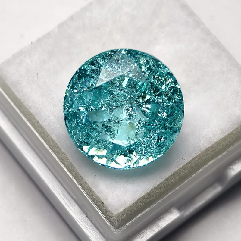 AGL Lab Grown Paraiba Round Cracked Ice Cut Tourmaline Gemstones for DIY Jewelry