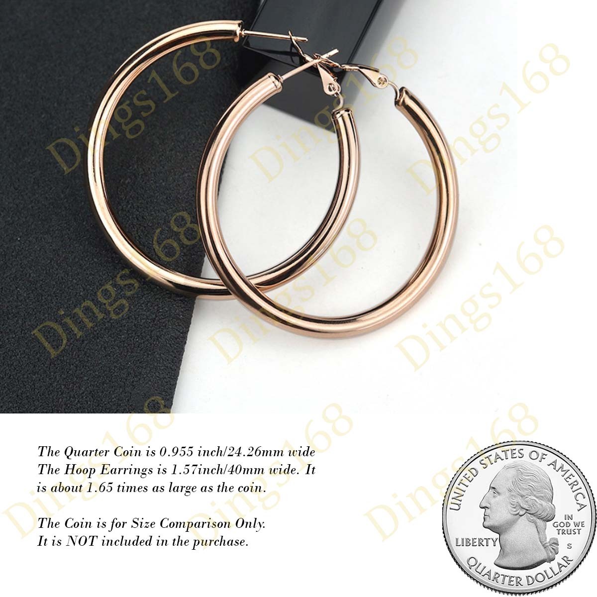 Real 18K Rose Gold Filled LightWeight 5mm Thick 40mm/1.57inch Tube Hoop Earrings