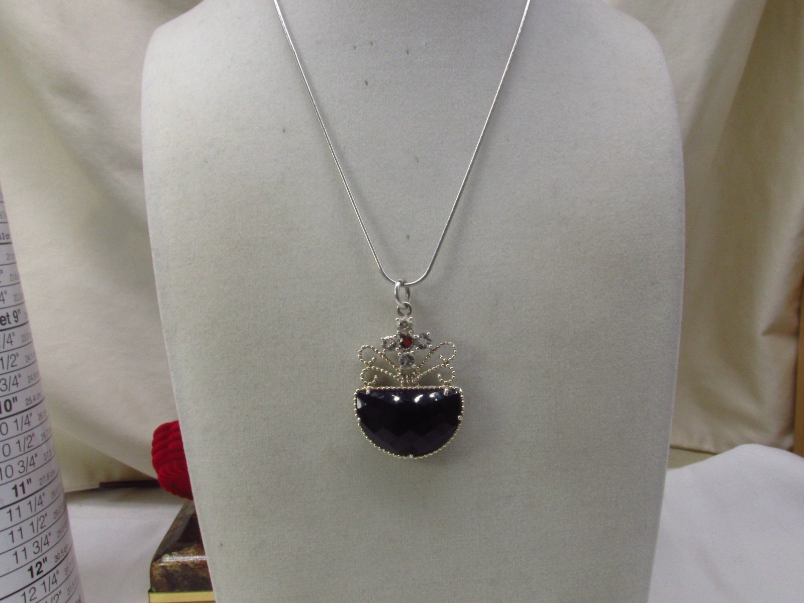 Stunning Vintage Italy Sterling Silver Multi-Gem 1.5″ Pendant Necklace 24″ #753