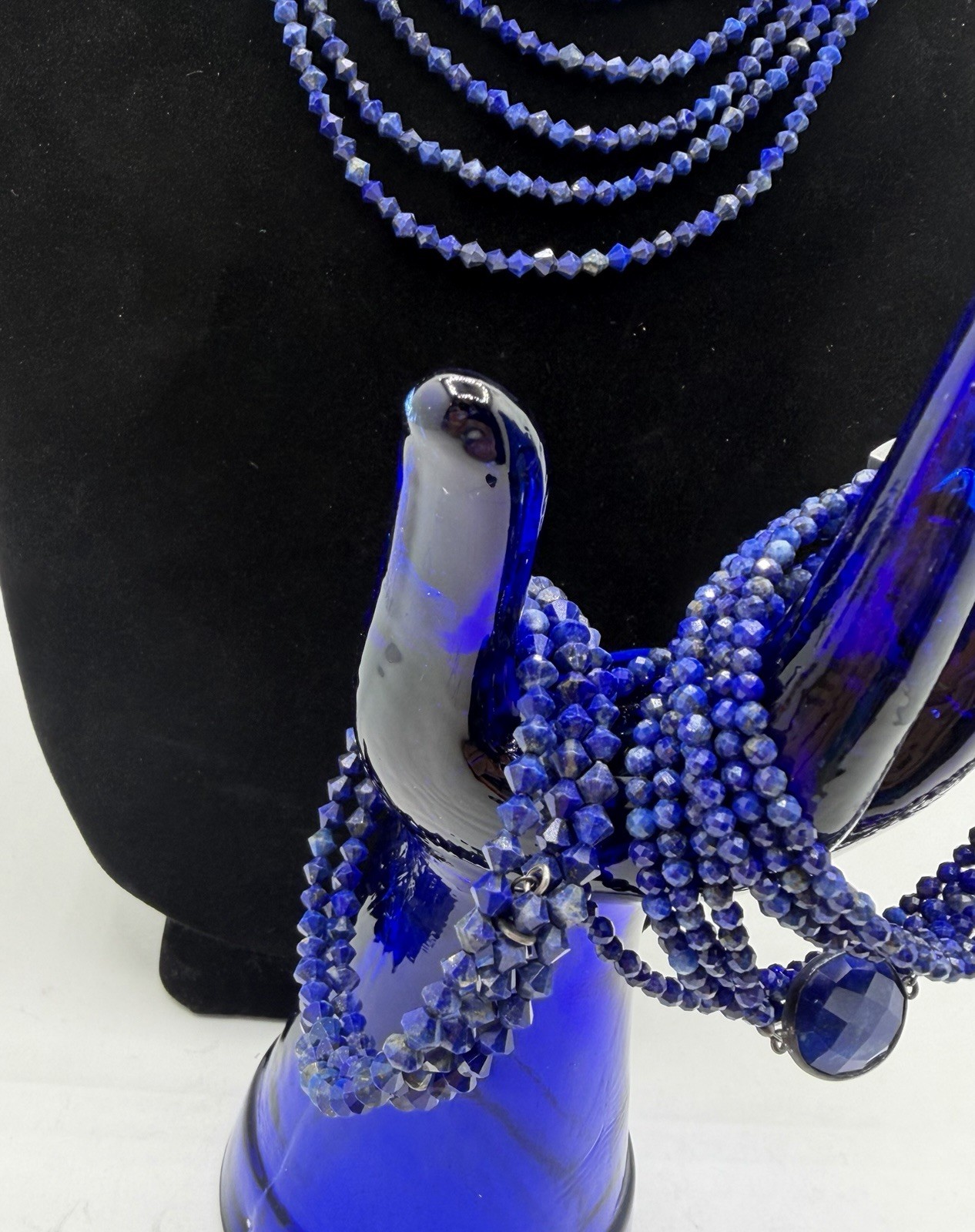 Jay King 5 Strand Lapis Lazi Waterfall Layered Sterling Necklace W/2 Bracelets