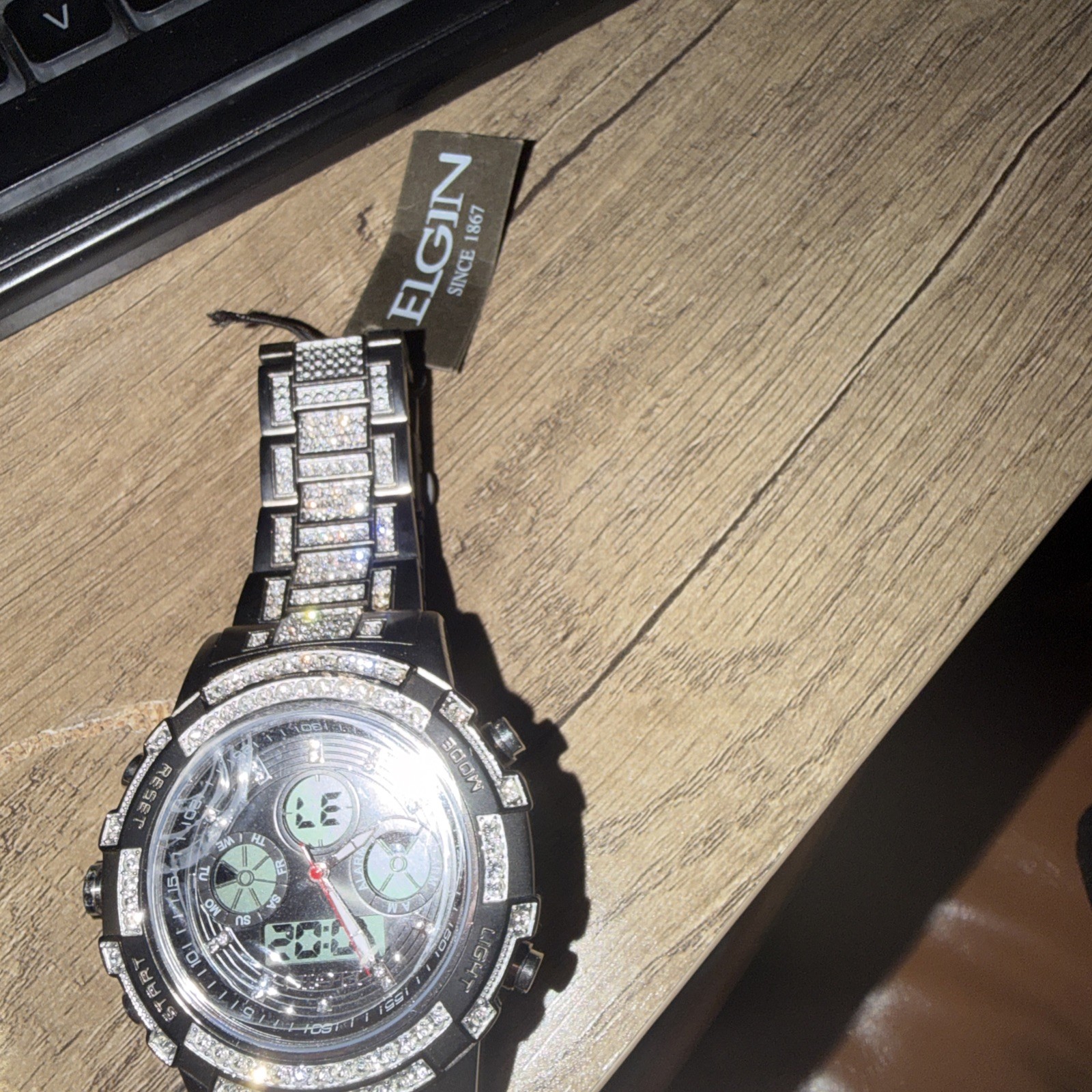 ELGIN Men’s Round Analog/Digital Dual time Chronograph Crystal Watch