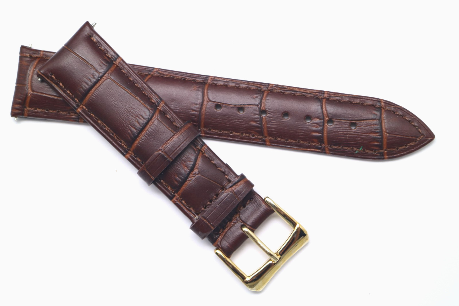 20mm Brown Croco Embossed Leather Unisex Watch Band Strap Gold Tone Buckle