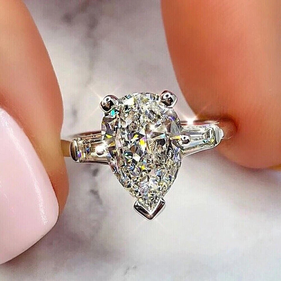 2Ct Pear Cut Lab Created Diamond Solitaire Engagement Ring 14K White Gold Plated
