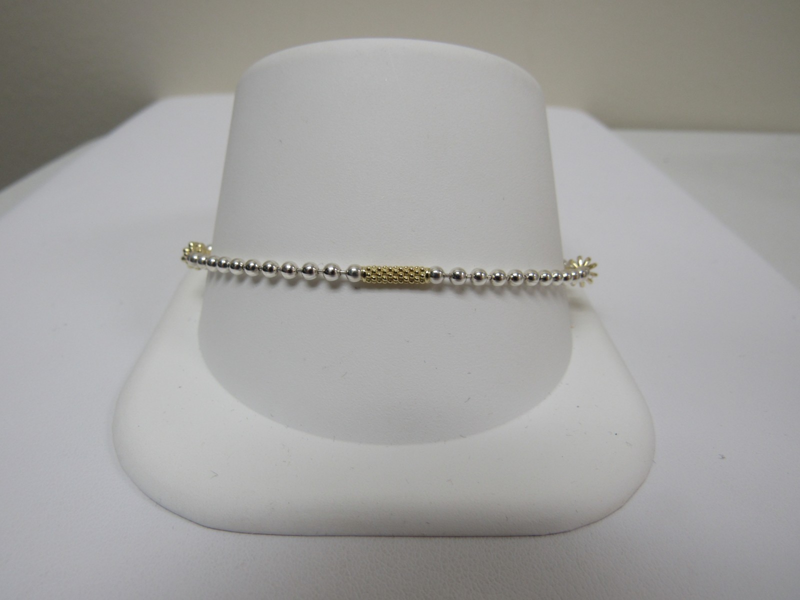Designer LAGOS Sterling Silver 18K Caviar Icon Ball Chain Bracelet, 7″ Size