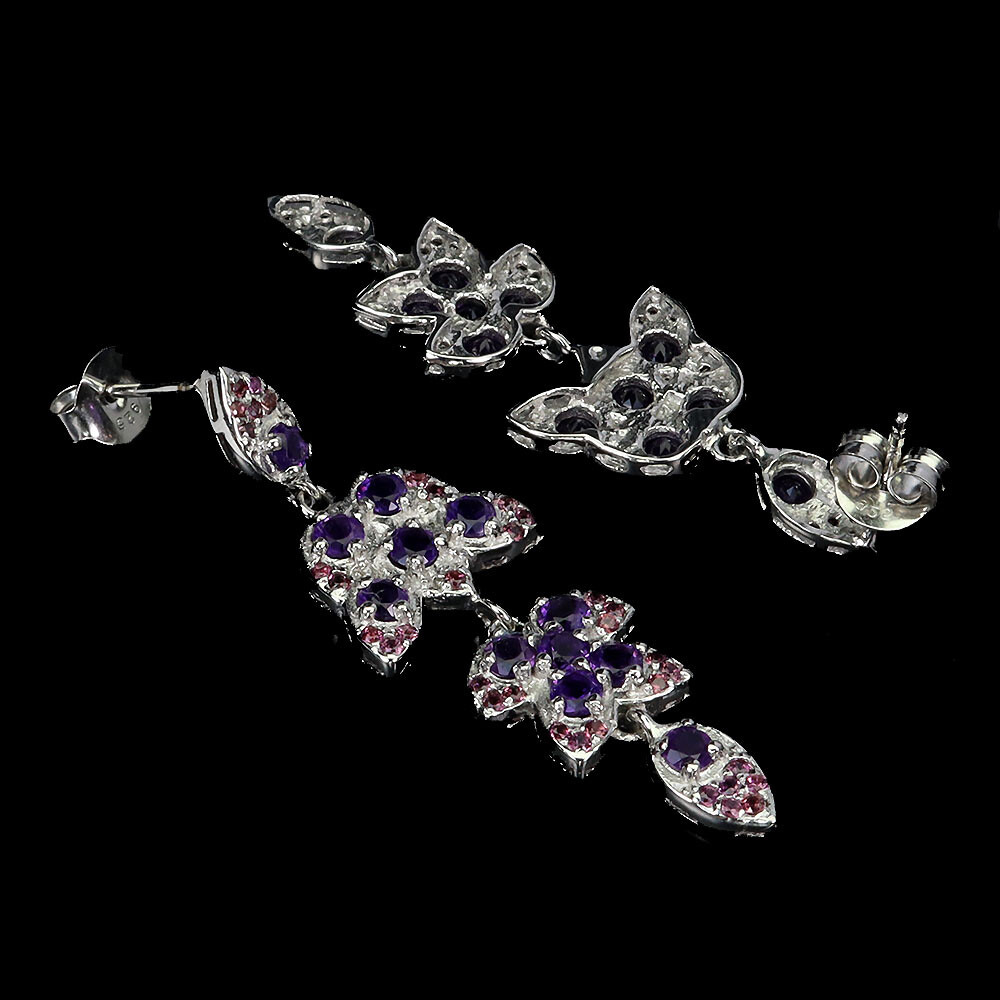 925 Sterling Silver Earrings Round Amethyst Rhodolite Garnet Gemstone Jewelry