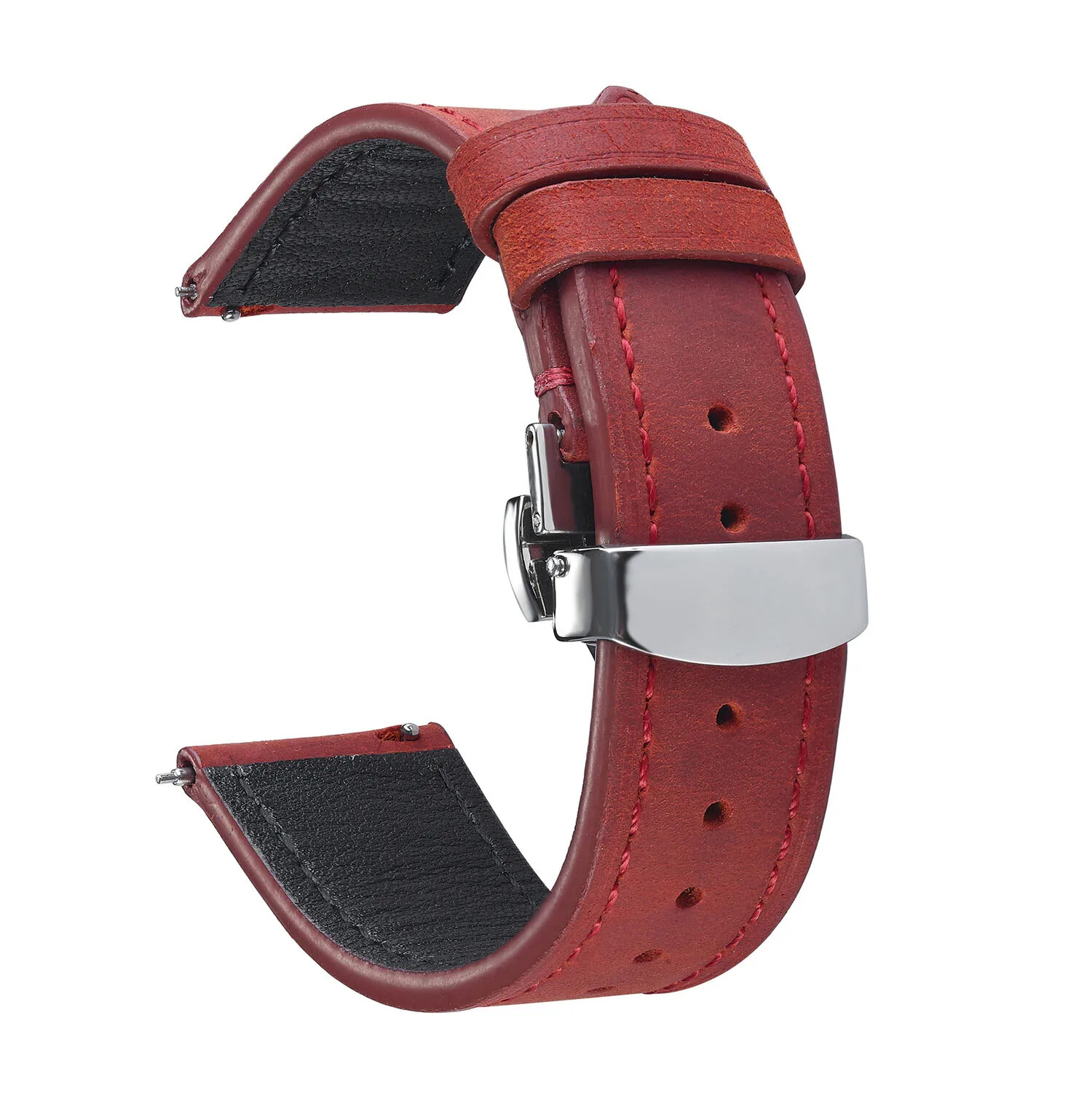 Vintage Cowhide Leather Strap Butterfly Buckle Watch Band 20mm 18 19 21 22 24mm