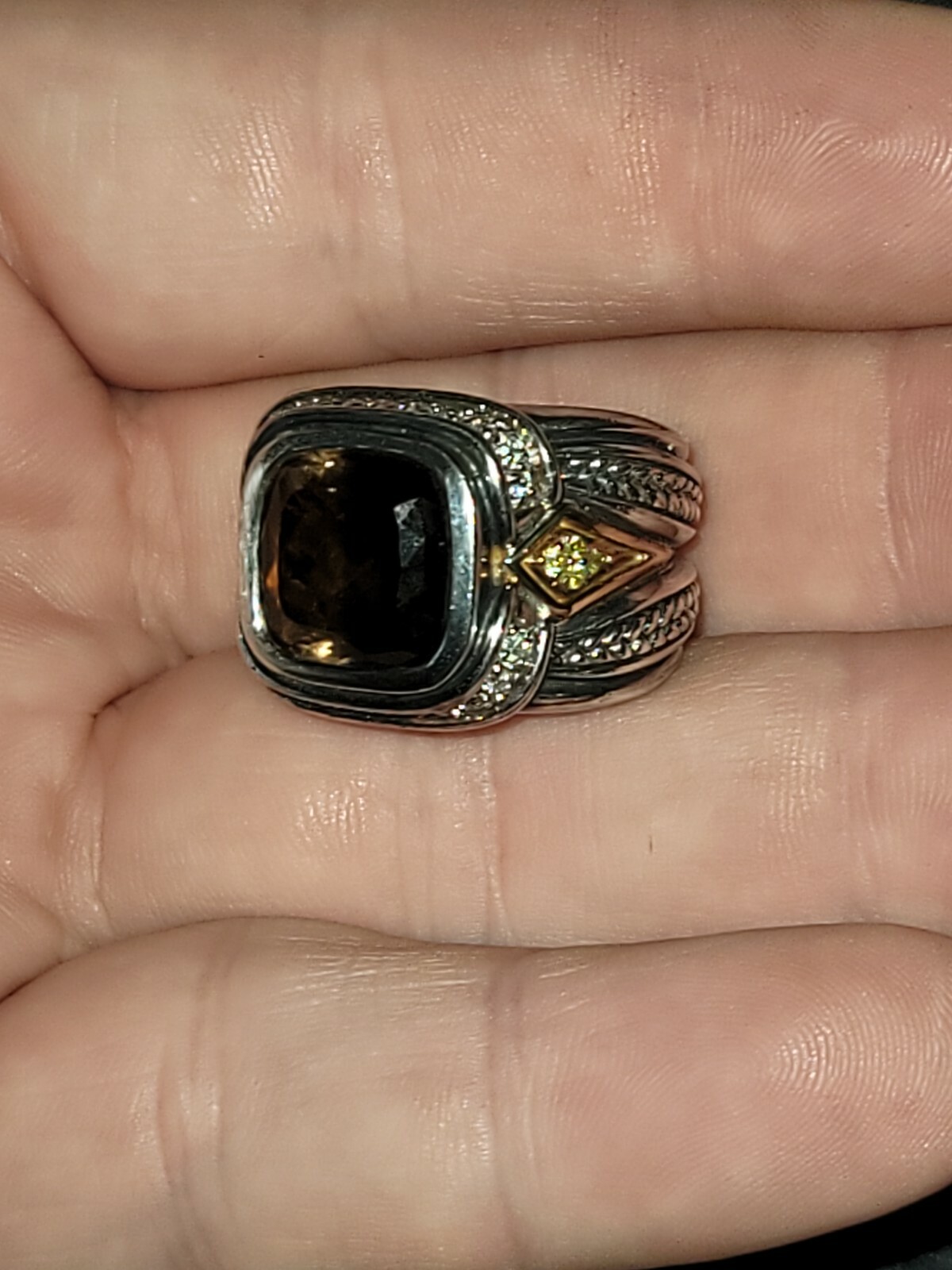 Scott Kay Smokey Quartz & Diamond Ring 6.5. Yellow And White Diamonds.