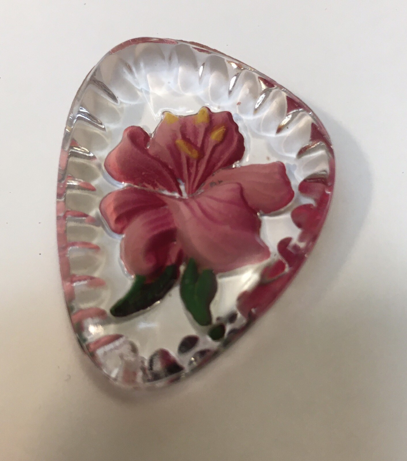 Painted Flower in Carved Glass Jewelry Component for Pendant Vintage Approx 1.5″
