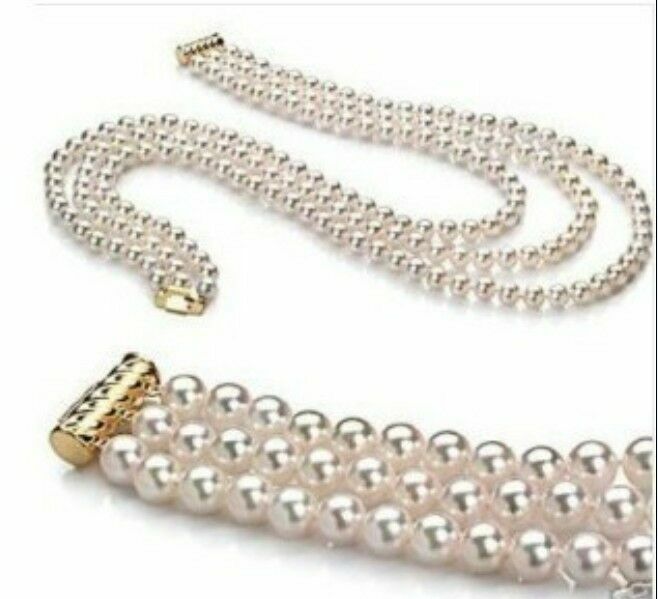 triple strands8-9mm south sea round white pearl necklace 25″26″27″
