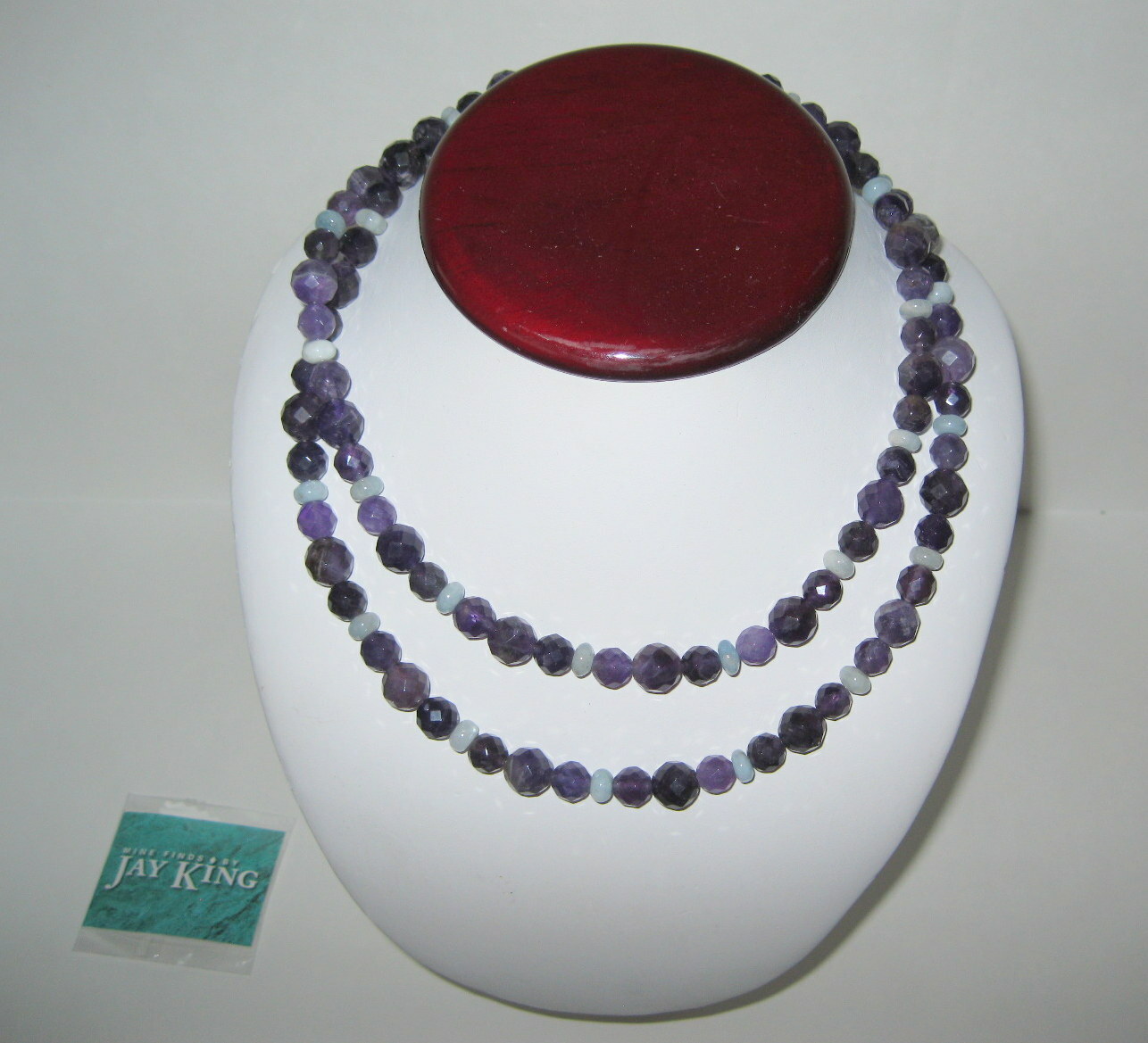 New Jay King Purple Amethyst & Aquamarine Beaded Necklace 36″