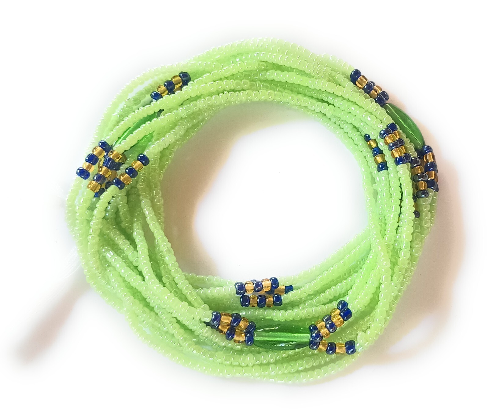 Multi Strand 3-in-1 Green Waist Beads, African Tie-on Belly Beads, 42-Inch