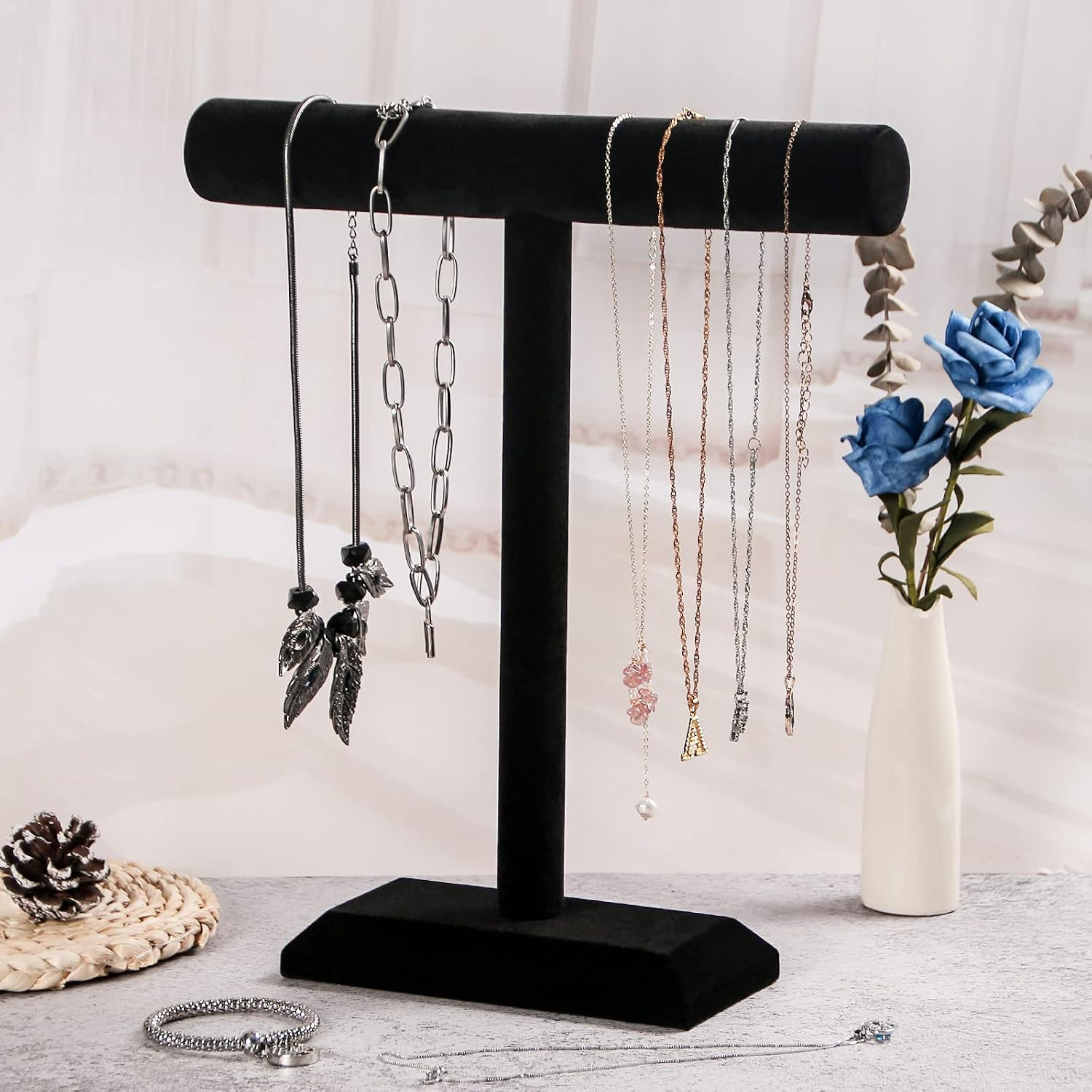 Pangkeep Necklace Holder,Black Velvet Jewelry Display Stand for Selling,13.8 Inc